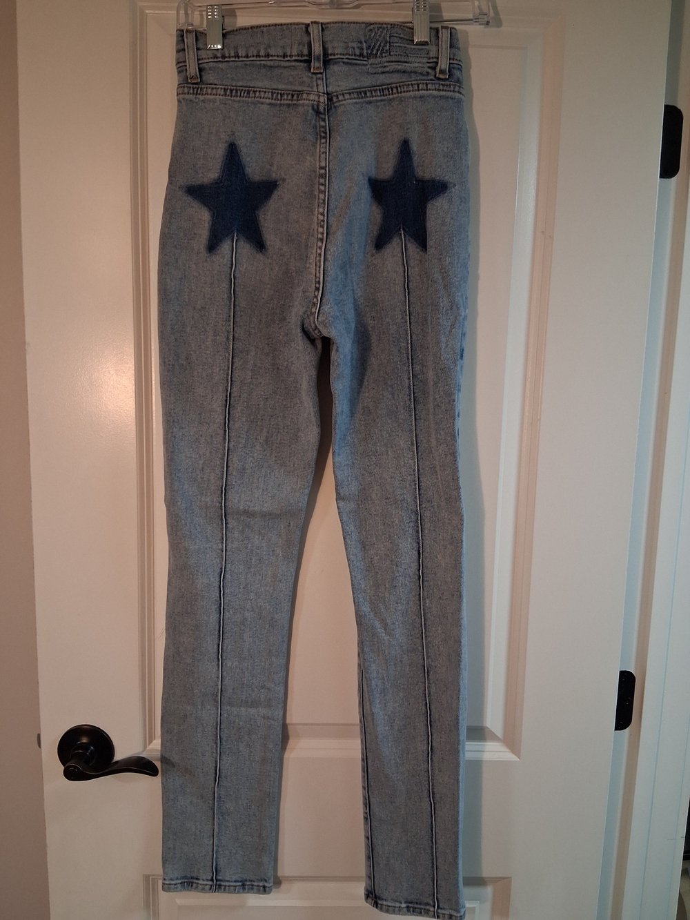 REVICE Light Wash Skinny Jeans with Navy Star Back Detail
